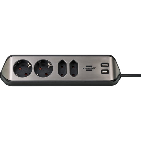 Brennerstuhl ®estilo Eck-Anschlussdosenleiste mit USB-Ladefunktion 4-fach 2x Schutzkontaktsteckdose 2x Euro silber schwarz