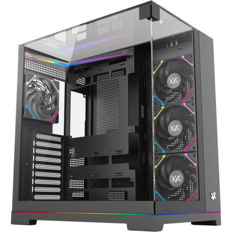 Xyz PC Gear Tesseract A-RGB Midi-Tower-Gehäuse (Schwarz | 2x USB-A | 1x USB-C | RGB | Gehärtetes Glas)