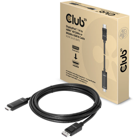 Club 3D Display Port 1.4 > HDMI-Kabel (schwarz, 3 Meter, 4K 120 Hz, 8K 60 Hz)