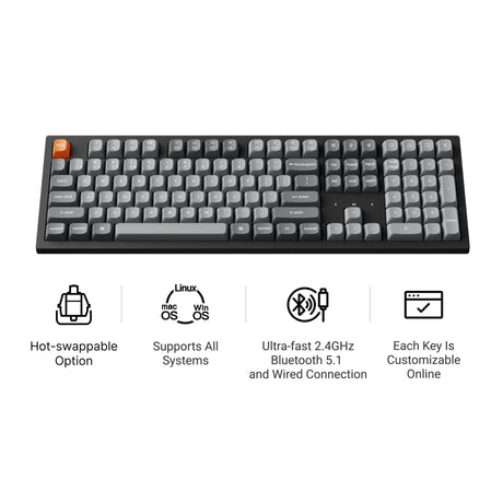 Keychron k10 max-h13 rgb mechanisch toetsenbord (zwart, us lay-out (qwerty), apex brown, 100%, rgb leds, osa double-shot pbt, hot swap, usb-c | 2.4 ghz | bluetooth 5.1)