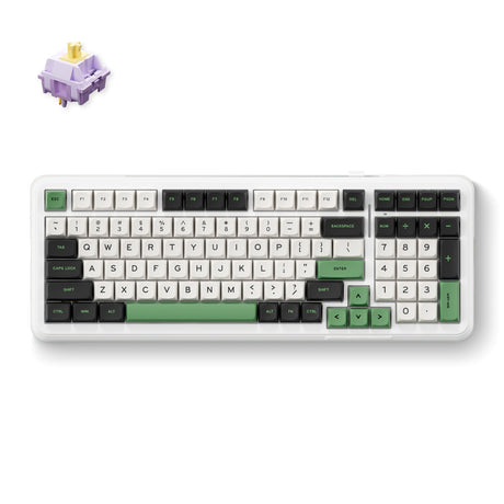 Mchose K99 Emerald Green Hyacinth Kabellose mechanische RGB-Tastatur mit Dichtungsmontage (weiß, US-Layout (Qwerty), KTT Hyacinth, RGB, Hot Swap, Double-Shot PBT, kabellos | Bluetooth | USB-C)