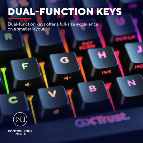 Trust GXT 867 Acira 60 % mechanische Mini-Gaming-Tastatur (Schwarz, US-Layout (QWERTY), Outemu Red, 60 %, RGB)