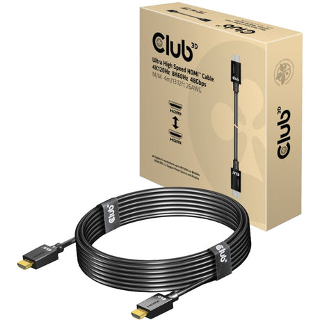 Club 3D Ultra-High-Speed-HDMI-2.1-Stecker-Stecker-Kabel (schwarz, 4 Meter, 4K 120 Hz, 8K 60 Hz, 48 Gbit/s)
