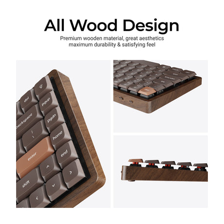 Keychron k3 max-h1w all-wood special edition rgb mechanisch toetsenbord (houtkleur, us lay-out (qwerty), milk pom red, 75%, rgb leds, double-shot pbt, hot swap, 2.4ghz | bluetooth 5.1 | usb-c)