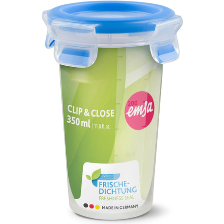 Emsa Clip-Close-Lebensmittelbehälter 0,35 l Becher (transparent blau, rund, ø 9,2 cm)