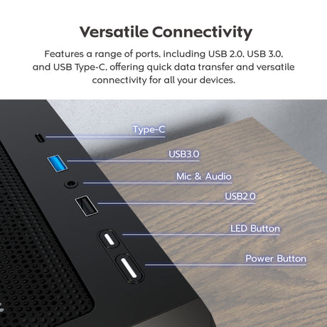 Montech x5 Midi-Tower-Gehäuse (schwarz | 2x USB-A | 1x USB-C | gehärtetes Glas)