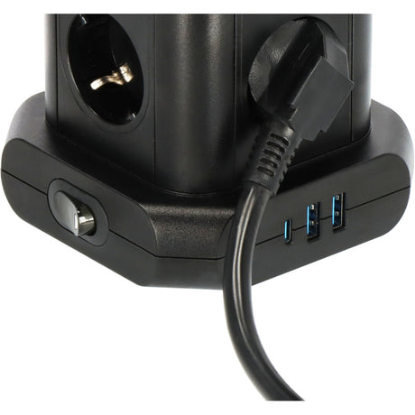 Brennerstuhl Steckdosenleisten-Tower mit 8 Steckdosenleisten in 45°-Anordnung Steckdosenleiste (Schwarz, 2x USB-A, 1x USB-C Stromlieferung)