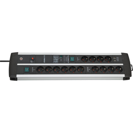 Brennerstuhl premium-protect-line 14-fach Steckdosenleiste mit Überspannungsschutz und USB-Anschlüssen (USB-A-Anschlüsse 5V 3,10A, 15,5W, 2 Schalter, 3m Kabel, hergestellt in Deutschland)