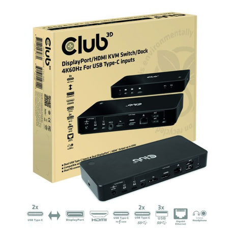 Club 3D DisplayPort HDMI Dock 4K60Hz Dockingstation (schwarz, mit KVM-Funktionalität)