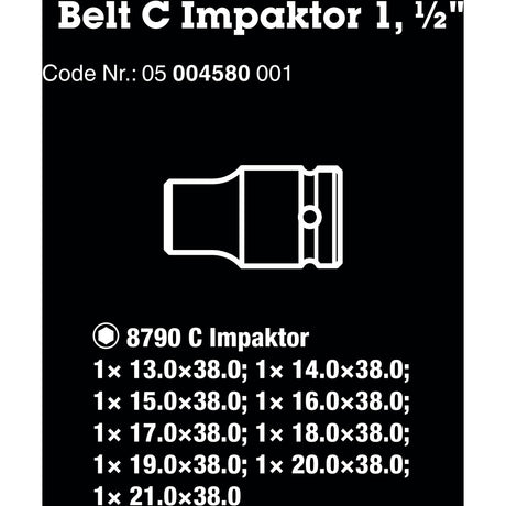 Wera Belt C Impactor 1 Steckschlüsselsatz, 1 2 Steckschlüssel (schwarz, 9-teilig, für Schlagschrauber)