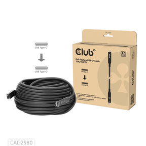 Club 3D USB-C-Kabel mit vollem Funktionsumfang, 15 m (schwarz, 8k60hz 10gbps 60w)