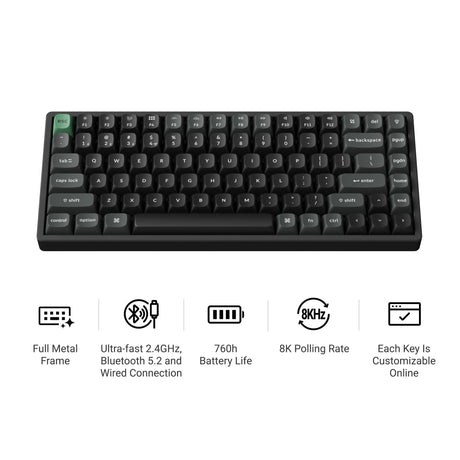 Keychron k2 ultra 8k wireless custom mechanical keyboard (zwart, us lay-out (qwerty), apex red, 75%, rgb leds, osa double-shot pbt, usb-c | 2.4 ghz | bluetooth 5.2)