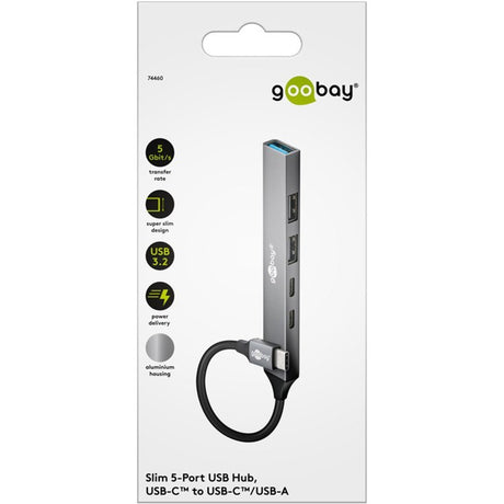 Goobay schlanker USB-Hub mit 5 Ports, USB-C auf USB-C USB-A, 5 Gbit s (hellgrau)