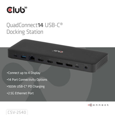 Club 3D 14-1 USB-C Quad-Display-Dockingstation (Schwarz)
