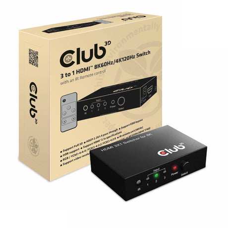 Club 3d 3 - 1 HDMI-Switch 8k 60 Hz 4k 120 Hz (schwarz)