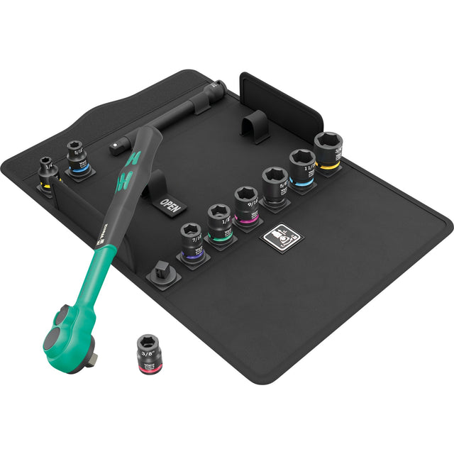 Wera 8100 SB 13 Zyklop Comfort Ratschenset Werkzeugset (schwarz grün, Schaltklinke, 3 8 Antrieb, zöllig, 11-teilig)