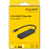 Delock usb 10 gbps usb type-c hub + 4x usb type-c usb-hub (zwart)