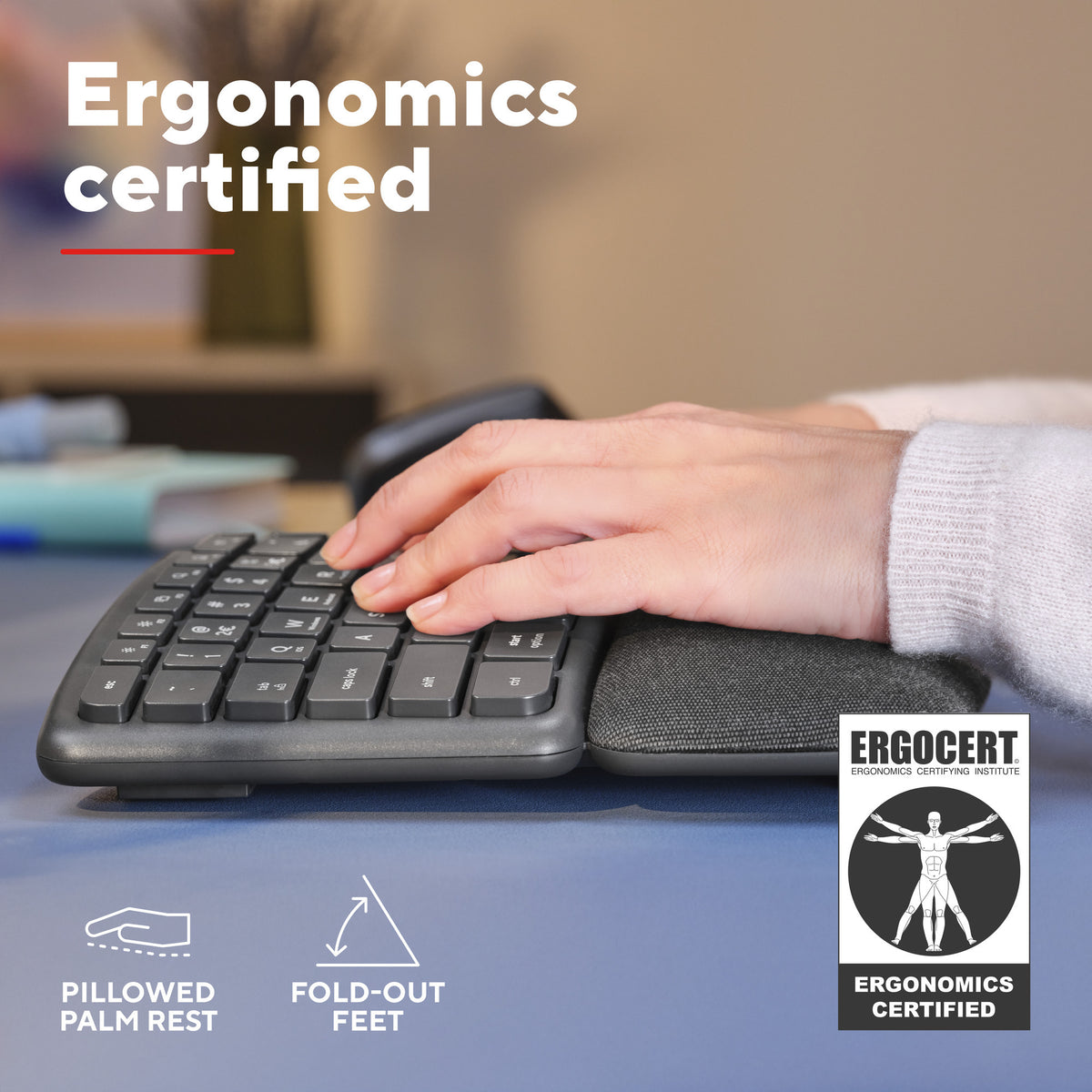 Trust Keyra ergonomische kabellose Tastatur (schwarz, US-Layout (QWERTY), 100 %, 2,4 GHz USB | Bluetooth)