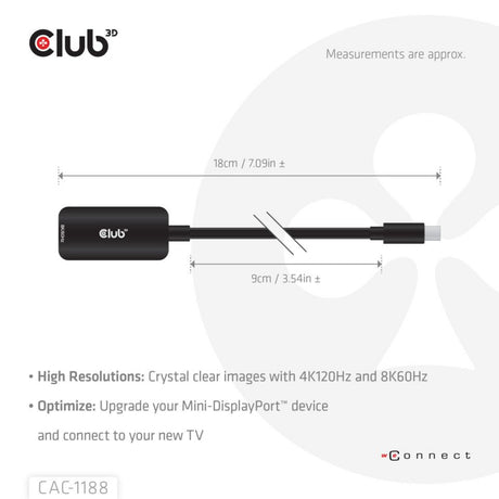 Club 3D Mini Displayport 1.4 auf HDMI 8K60Hz M-F Adapter (Schwarz)
