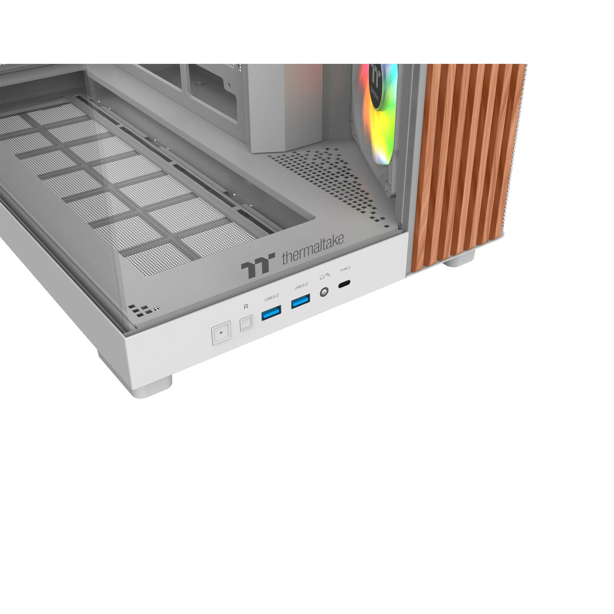 Thermaltake View 380 XL WS ARGB MIDI Tower Gehäuse (weiße Holzfarbe | 2x USB-A | 1x USB-C | RGB | gehärtetes Glas)