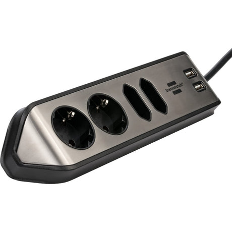 Brennerstuhl ®estilo Eck-Anschlussdosenleiste mit USB-Ladefunktion 4-fach 2x Schutzkontaktsteckdose 2x Euro silber schwarz