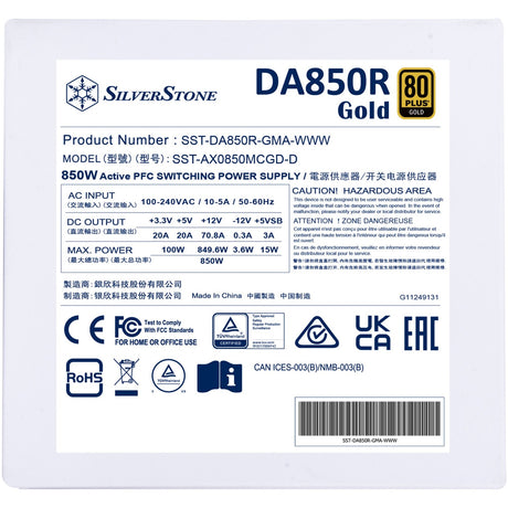 Silverstone sst-da850r-gma-www modulares 850-Watt-Netzteil (weiß, 4x PCIe)