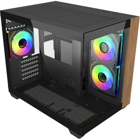 Cooler master elite 481 wood midi tower behuizing (zwart houtkleur | 2x usb-a | 1x usb-c | tempered glass)