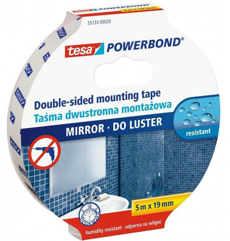 Tesa® Power Bond – doppelseitiges Montageband – wasserbeständig – hohe Haftung – ideal für Spiegel – 5 m – 19 mm