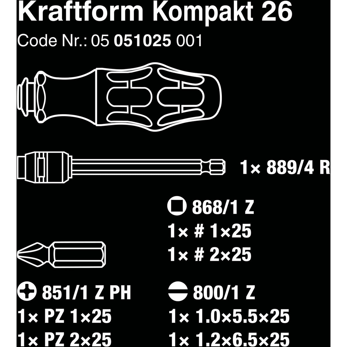 Wera kraftform kompakt 26 mit Koffer, 7-teiliges Bit-Set (schwarz grün)