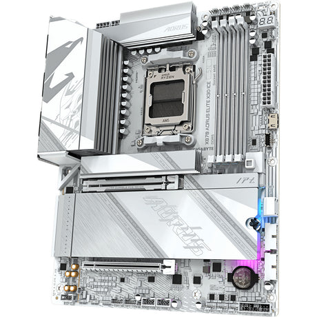 Gigabyte x870 aorus elite x3d ice socket am5 moederbord (zilver wit, raid, 5 gb-lan, wi-fi 7, bt, sound, atx)