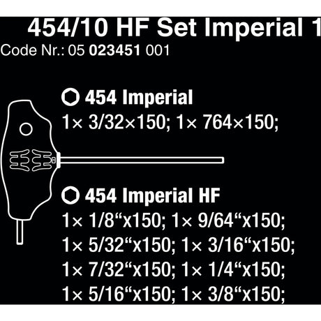 WAA 454 10 HF SET IMPERIAL 1 STIFT KEYS SET T-GREE BAR H