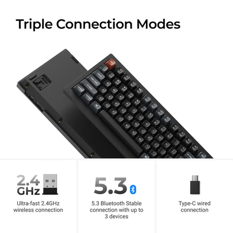 Keychron v5 ultra 8k wireless custom mechanical keyboard (zwart, us lay-out (qwerty), silk pom brown, 96%, rgb, hot swap, 2.4 ghz | bluetooth 5.3 | usb-c)