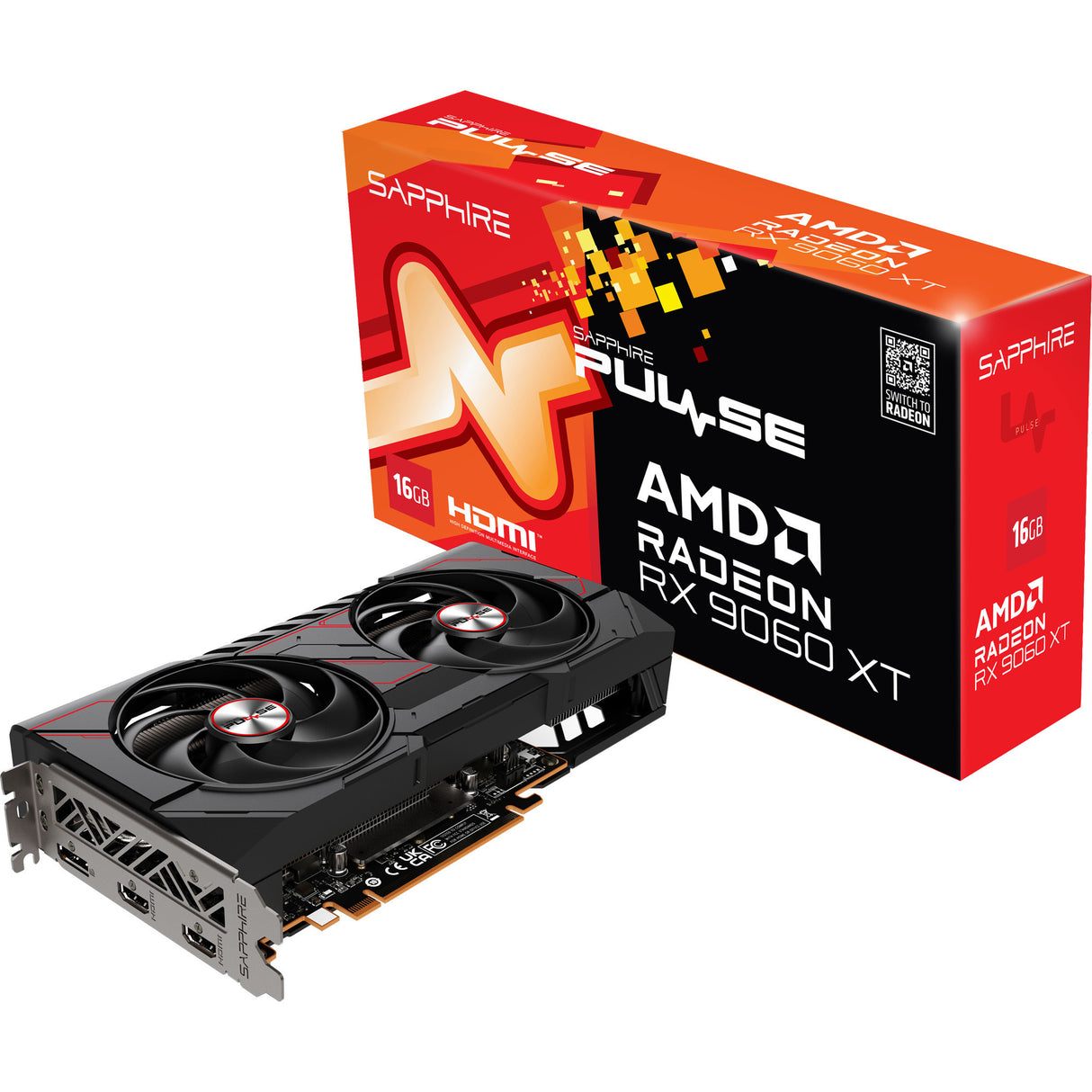 Sapphire Radeon RX 9060 XT Pulse 16GB OC Grafikkarte (schwarz rot, 1x Display Port, 2x HDMI)