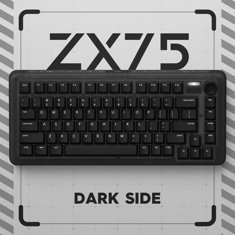 Iqunix ZX75 Dark Side kabellose mechanische Tastatur (Schwarz, US-Layout (QWERTY), Gateron Brown, 75 %, RGB-LEDs, Hot-Swap-fähig, Double-Shot PBT, 2,4 GHz | Bluetooth 5.1 | USB-C)