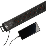 Brennerstuhl premium-line Steckdosenleiste 6-fach mit USB-C PD 30W und USB-A 18W Steckdosenleiste (schwarz, 1x USB-A, 1x USB-C)
