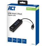 Act Connectivity AC6310 USB-Hub 3.2 mit 3 USB-A-Anschlüssen und Ethernet-USB-Hub (schwarz)