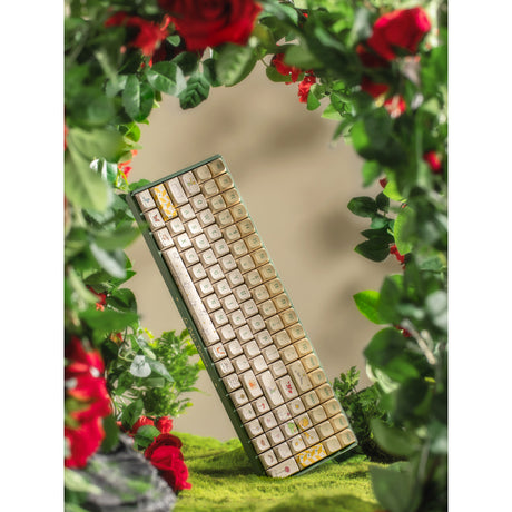 Iqunix F97 Floral Date RGB mechanische Gaming-Tastatur (grün, US-Layout (QWERTY), Iqunix Little Prince, 96 %, RGB-LEDs, Hot-Swap-fähig, PBT, 2,4 GHz | Bluetooth 5.1 | USB-C)