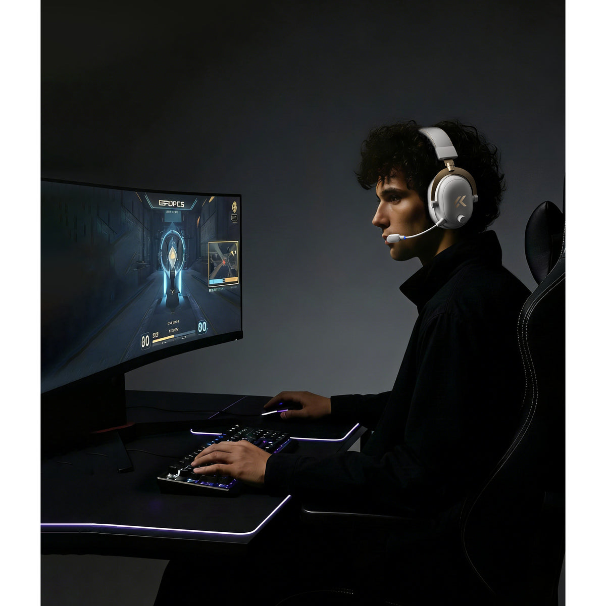 Mchose v9 turbo+ magnetic wireless over-ear gaming headset (hoogglans wit goud, nintendo switch, playstation 4, playstation 5, mobiel, pc, 2.4g bluetooth usb)