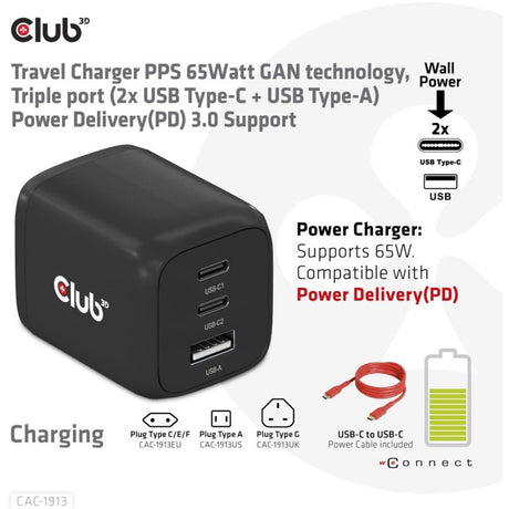 Club 3D Reiseladegerät 65 W Gan (schwarz)