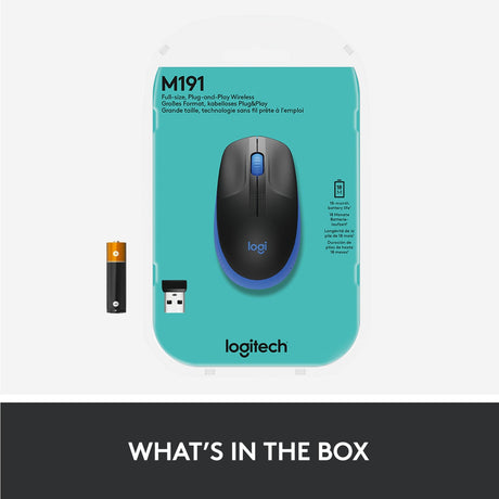 Logitech m190 kabellose Maus in voller Größe (blau, 1000 dpi)