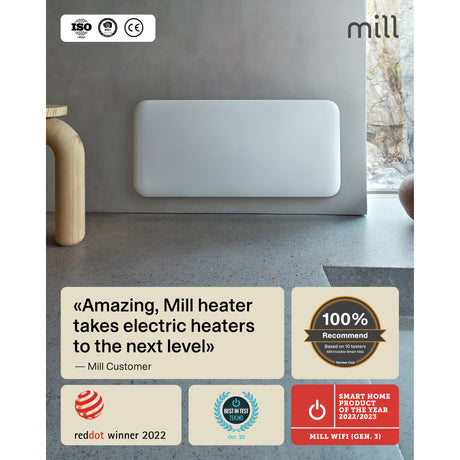 Mill Steel WiFi Flächenheizung pa1500wifi4a, 1500 Watt Konvektor (weiß, WiFi 2,4 GHz (WiFi 6), Bluetooth 5.2, ZigBee 3.0 + App)