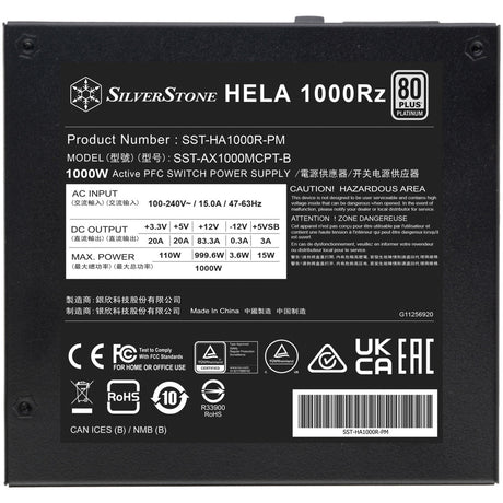 Silverstone Hela 1000RZ modulares 1000-Watt-Netzteil (schwarz, 1x 12V-2x6, 5x PCIe)