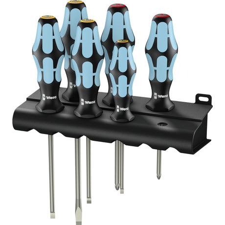 Wera 3334 6 Schraubendreher-Set, Edelstahl + Halter, 6-teilig (schwarz blau)