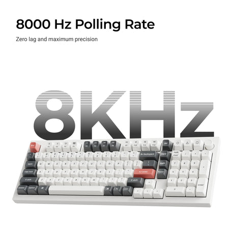 Keychron Q5 Ultra-M3 8K kabellose, benutzerdefinierte mechanische Tastatur (weiß, US-Layout (QWERTY), Seidenpom-Rot, 96 %, RGB, Hot-Swap, 8 K, 2,4 GHz | Bluetooth 5.2 | USB-C)