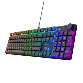 Mechanische Gaming-Tastatur Trust GXT 866 Torix (Schwarz, US-Layout (QWERTY), Huano Red, 100 %, RGB)