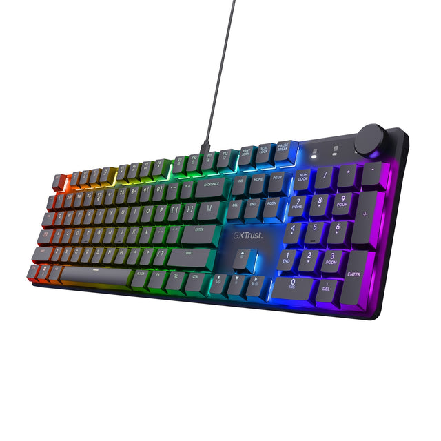 Mechanische Gaming-Tastatur Trust GXT 866 Torix (Schwarz, US-Layout (QWERTY), Huano Red, 100 %, RGB)