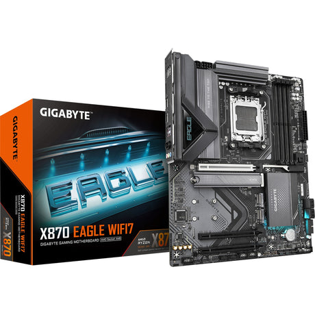 Gigabyte x870 Eagle WiFi7 Sockel AM5 Motherboard (schwarz grau, Raid, 2,5 GB-LAN, Wi-Fi 7, BT, Sound, ATX)