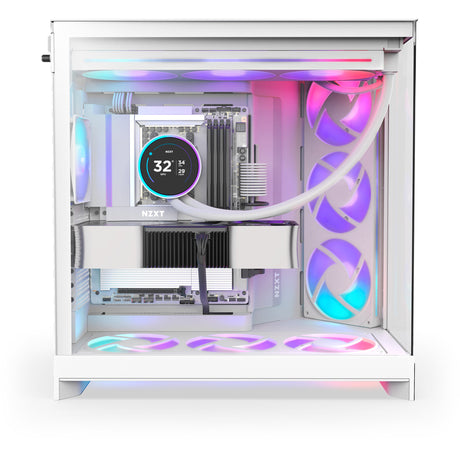 Nzxt H9 Flow RGB Midi-Tower-Gehäuse (weiß (matt) | 2x USB-A | 1x USB-C | RGB | gehärtetes Glas)