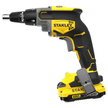 Stanley bürstenloser 18-V-V20-Gipskarton-Schraubendreher-Satz (schwarz gelb, Akku und Ladegerät im Lieferumfang enthalten)