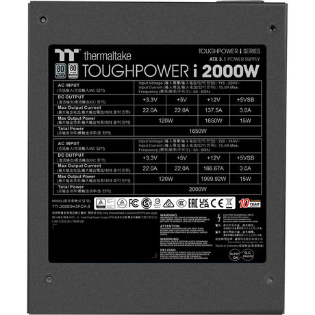 Thermaltake Toughpower i modulares 2000-Watt-Netzteil (schwarz, 4x 12V-2x6, 8x PCIe)